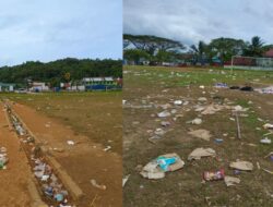 Sampah Berserakan Usai Deklarasi Paslon Gubernur Sultra ASR-Hugaa dan Tina-Ihsan di Kendari