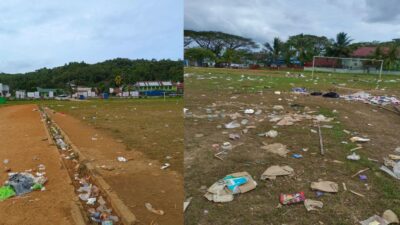 Sampah Berserakan Usai Deklarasi Paslon Gubernur Sultra ASR-Hugaa dan Tina-Ihsan di Kendari