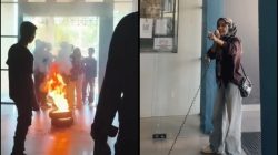 Protes Dugaan Kekerasan, Aksi HIPMAKO-Konut Diwarnai Bakar Ban di Rektorat UIN Kendari